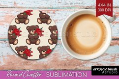 Teddy Bear Round Coaster - Valentine Coaster PNG Sublimation Product Image 1