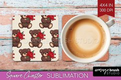 Teddy Bear Square Coaster - Valentine Coaster PNG Product Image 1