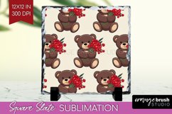Teddy Bear Slate PNG - Valentine Square Slate Sublimation Product Image 1