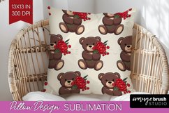 Teddy Bear Pillow Sublimation - Valentine Pillow Cover PNG Product Image 1
