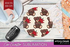 Teddy Bear Car Coaster - Valentine Coaster PNG Sublimation Product Image 1
