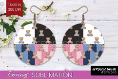 Teddy Bear Round Earrings - Valentine PNG Sublimation Product Image 1