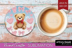 Teddy Bear Round Coaster - Valentine Coaster PNG Sublimation Product Image 1
