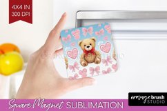 Teddy Bear Magnet Sublimation - Valentine Square Magnet PNG Product Image 1