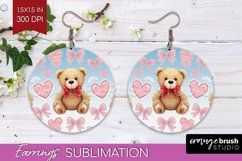Teddy Bear Round Earrings - Valentine PNG Sublimation Product Image 1