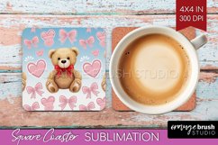 Teddy Bear Square Coaster - Valentine Coaster PNG Product Image 1