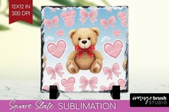 Teddy Bear Slate PNG - Valentine Square Slate Sublimation Product Image 1