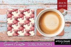Teddy Bear Square Coaster - Valentine Coaster PNG Product Image 1