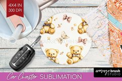 Teddy Bear Car Coaster - Valentine Coaster PNG Sublimation Product Image 1