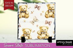 Teddy Bear Slate PNG - Valentine Square Slate Sublimation Product Image 1