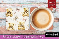 Teddy Bear Square Coaster - Valentine Coaster PNG Product Image 1