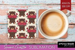Teddy Bear Square Coaster - Valentine Coaster PNG Product Image 1