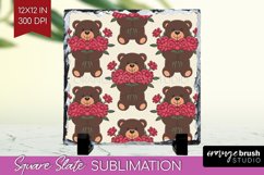 Teddy Bear Slate PNG - Valentine Square Slate Sublimation Product Image 1