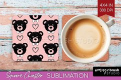 Teddy Bear Square Coaster - Valentine Coaster PNG Product Image 1