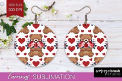 Teddy Bear Round Earrings - Valentine PNG Sublimation Product Image 1