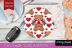 Teddy Bear Car Coaster - Valentine Coaster PNG Sublimation Product Image 1