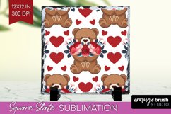 Teddy Bear Slate PNG - Valentine Square Slate Sublimation Product Image 1