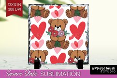 Teddy Bear Slate PNG - Valentine Square Slate Sublimation Product Image 1