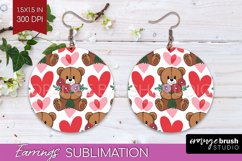 Teddy Bear Round Earrings - Valentine PNG Sublimation Product Image 1