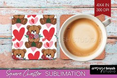 Teddy Bear Square Coaster - Valentine Coaster PNG Product Image 1