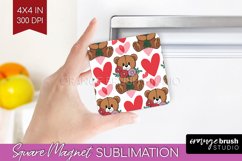 Teddy Bear Magnet Sublimation - Valentine Square Magnet PNG Product Image 1