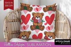 Teddy Bear Pillow Sublimation - Valentine Pillow Cover PNG Product Image 1