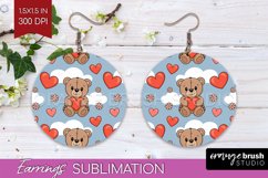 Teddy Bear Round Earrings - Valentine PNG Sublimation Product Image 1
