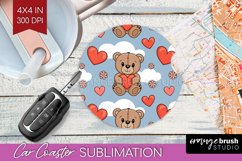 Teddy Bear Car Coaster - Valentine Coaster PNG Sublimation Product Image 1