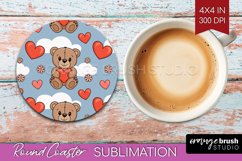 Teddy Bear Round Coaster - Valentine Coaster PNG Sublimation Product Image 1