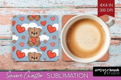 Teddy Bear Square Coaster - Valentine Coaster PNG Product Image 1