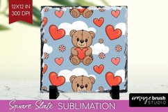Teddy Bear Slate PNG - Valentine Square Slate Sublimation Product Image 1