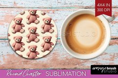 Teddy Bear Round Coaster - Valentine Coaster PNG Sublimation Product Image 1