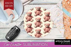 Teddy Bear Car Coaster - Valentine Coaster PNG Sublimation Product Image 1