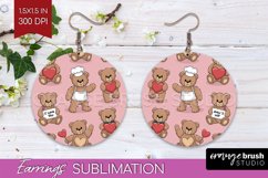 Teddy Bear Round Earrings - Valentine PNG Sublimation Product Image 1