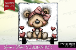Teddy Bear Valentine Slate PNG Whimsical Animal Square Slate Product Image 1
