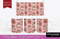 Teddy Bear Mug Wrap - Valentine Mug PNG Sublimation Product Image 1