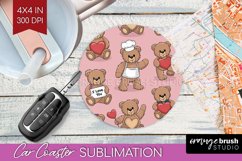 Teddy Bear Car Coaster - Valentine Coaster PNG Sublimation Product Image 1