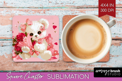 Teddy Bear Valentine Square Coaster Cute Valentines Day PNG Product Image 1