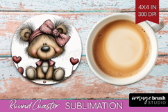 Teddy Bear Valentine Round Coaster Whimsical Animal Coaster Product Image 1