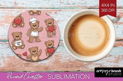 Teddy Bear Round Coaster - Valentine Coaster PNG Sublimation Product Image 1