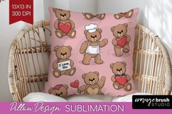 Teddy Bear Pillow Sublimation - Valentine Pillow Cover PNG Product Image 1