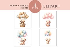 Teddy Bear and Balloons Clipart Watercolor PNG