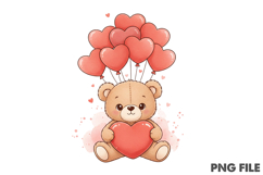 Teddy Bear Balloons Valentine&#039;s Day PNG Product Image 1