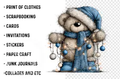 Blue Christmas Teddy Bear Clipart PNG | Whimsical Winter Png Product Image 2
