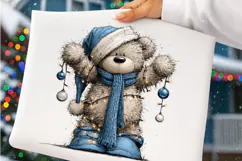 Blue Christmas Teddy Bear Clipart PNG | Whimsical Winter Png Product Image 3
