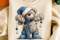 Blue Christmas Teddy Bear Clipart PNG | Whimsical Winter Png Product Image 4