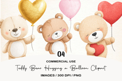 Teddy Bear Hugging a Balloon Clipart Product Image 1