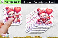 5 Valentine Stickers | Cute Love PNG Sublimation Pack Product Image 2