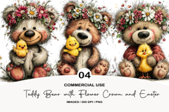 Teddy Bear with Flower Crown and Easter Chick Clipart Product Image 1