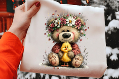 Teddy Bear with Flower Crown and Easter Chick Clipart Product Image 2